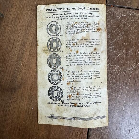 Keen Kutter Meat & Food Chopper with original‎ Booklet Shapleigh Hardware STL Mo - Picture 9 of 11